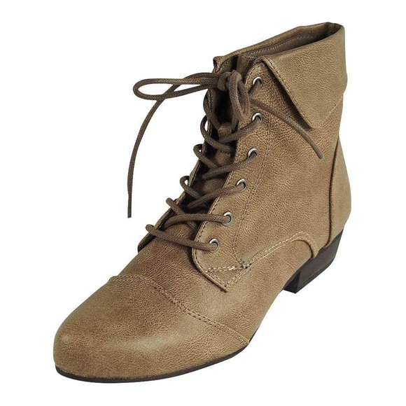 Breckelles Indy-11 Womens Beige Fold Over Lace Up - Picture 1 of 1